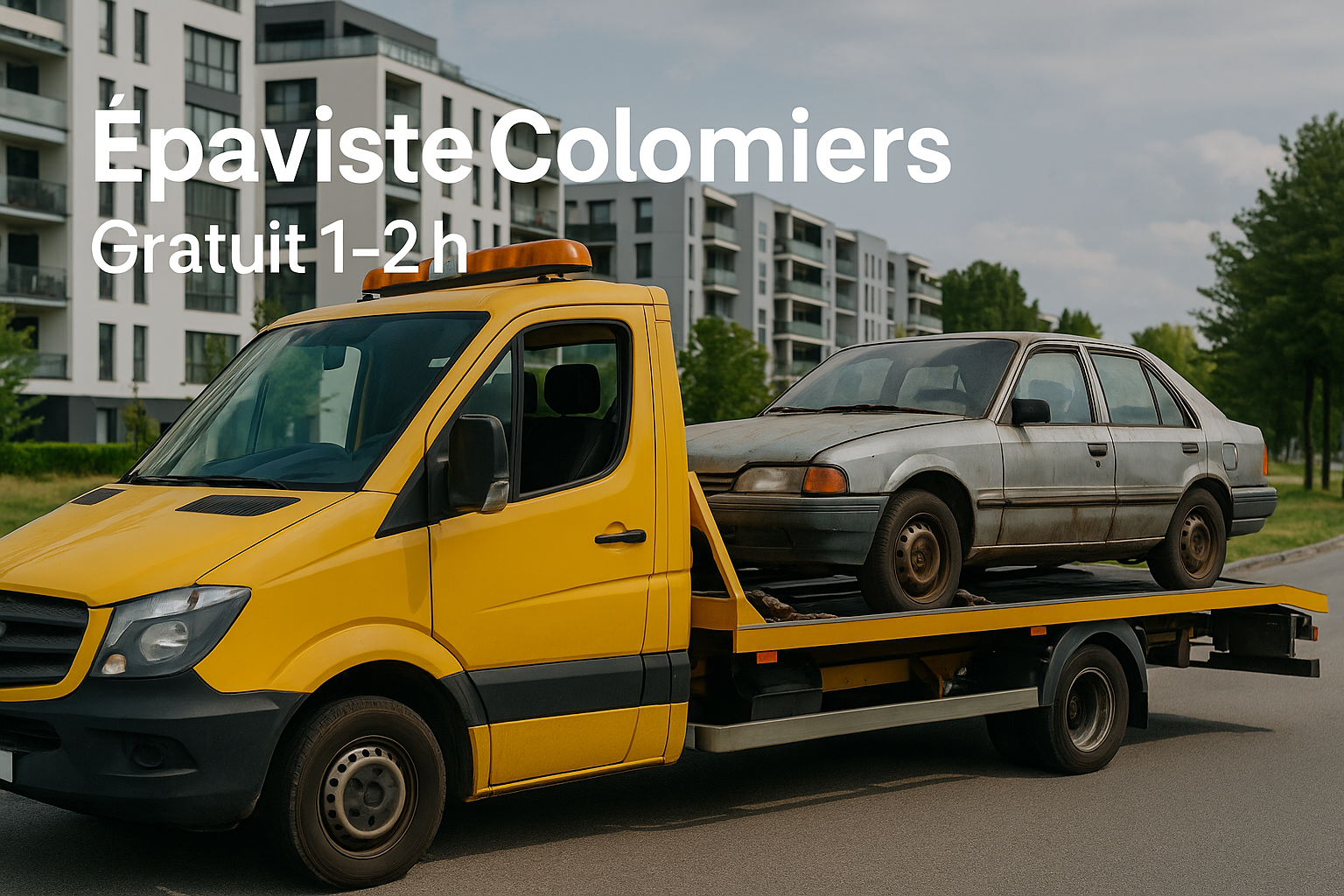 Dépanneuse emportant une épave à Colomiers