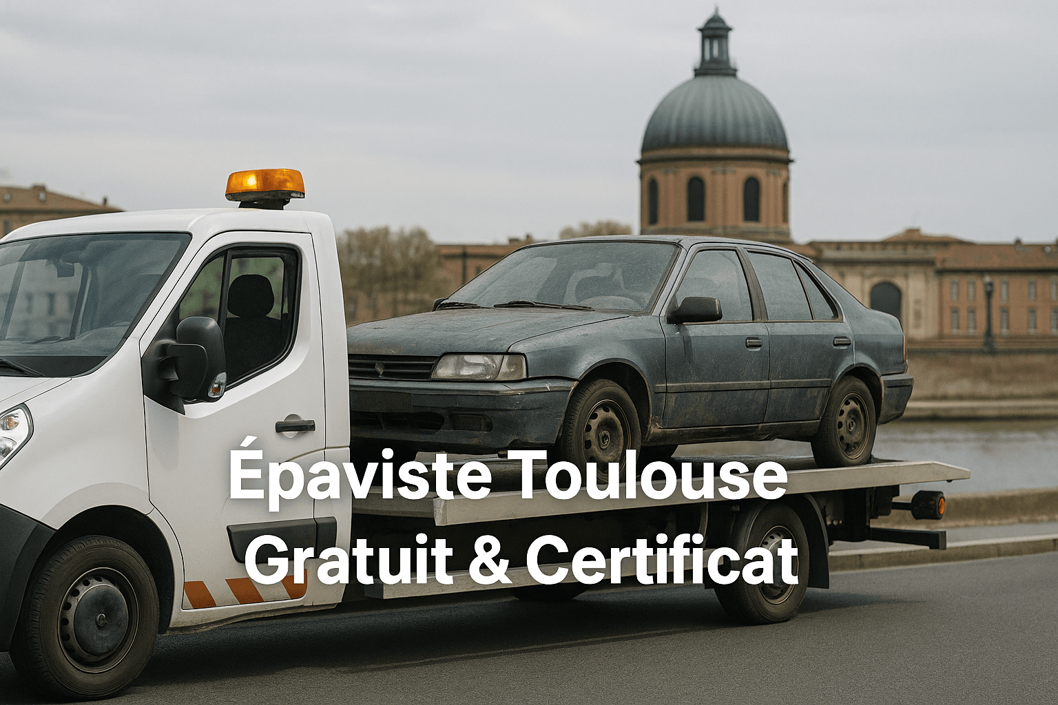 Dépanneuse emportant une épave à Toulouse
